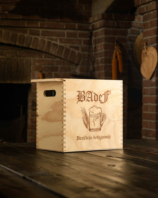 confezione regalo box in legno da 6 bottiglie birrificio artigianale badef