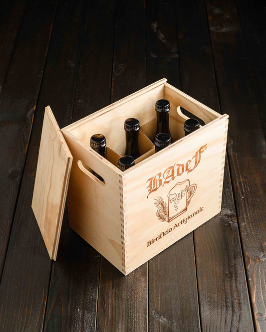 confezione regalo da 6 bottiglie in legno birrificio artigianale badef
